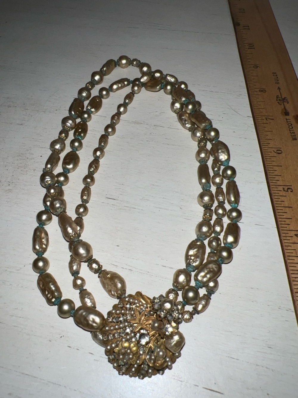 Vintage Miriam Haskell unsigned 3 Strand necklace
